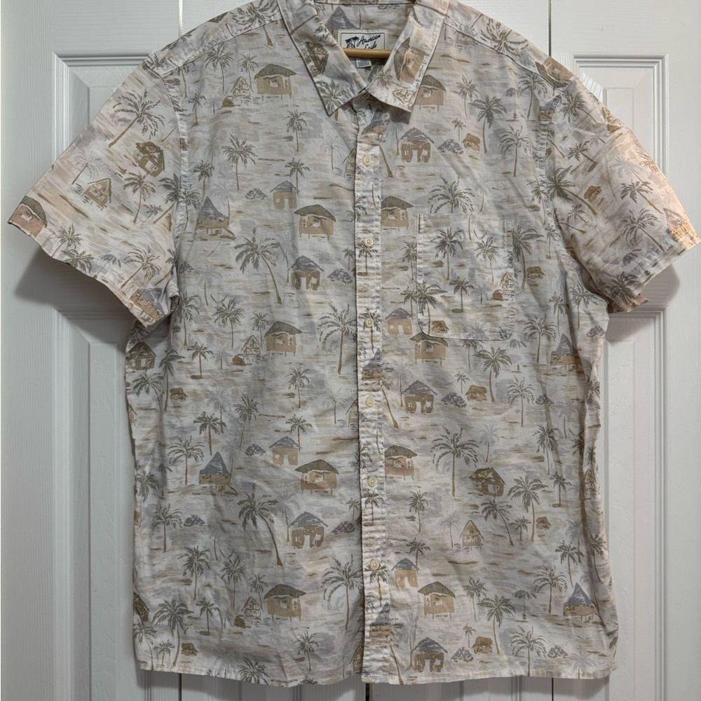 American Eagle Outfitters Tan and Brown Casual Button Down Shirt